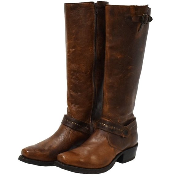 Sonora Distressed Brown Leather Zip Up Buckle Cowboy Boots - Picture 6 of 12